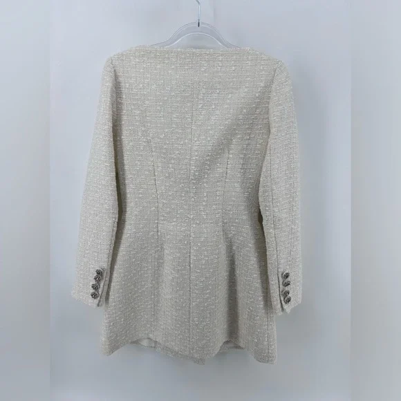 Self-Portrait Cream off white Metallic Boucle Mini Jacket Dress Size UK 10 US 6 - Picture 11 of 16